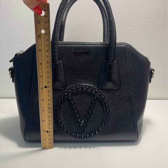 VALENTINO Black Leather Satchel Elegant Travel Bag w detachable crossbody strap - Picture 6 of 9